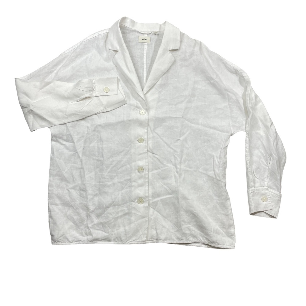 Aritzia Wilfred Medium White Blouse 100% Linen‎ Collared